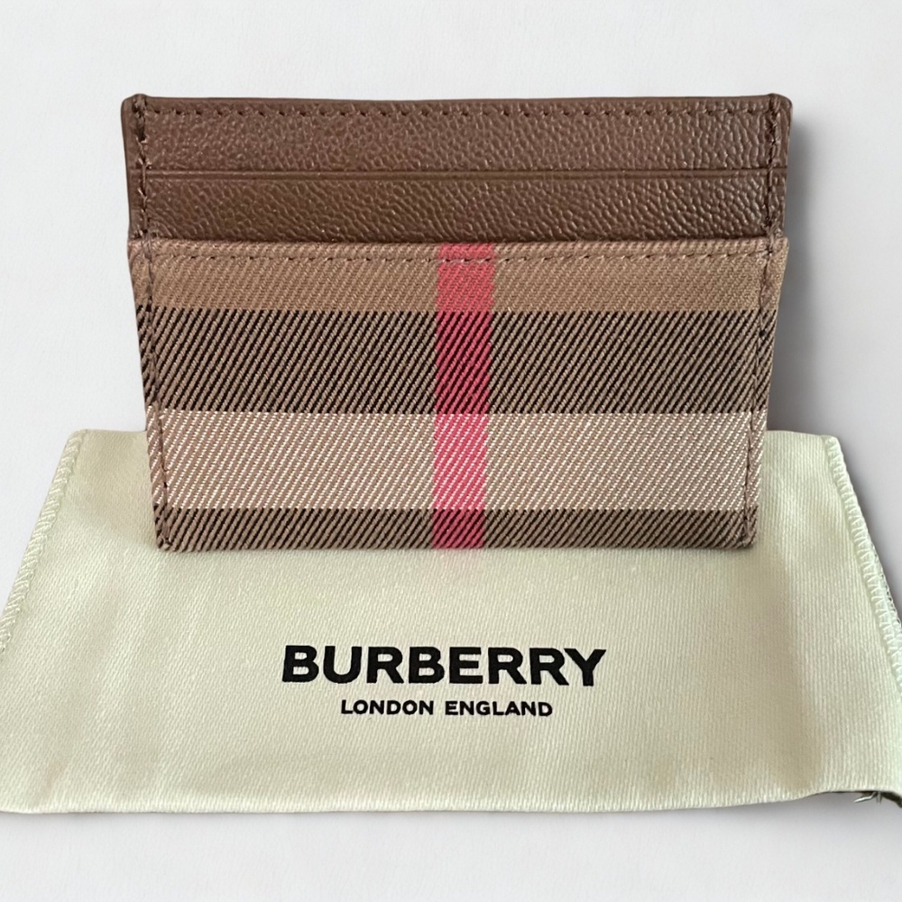 Burberry Checked & Brown Leather Card Holder